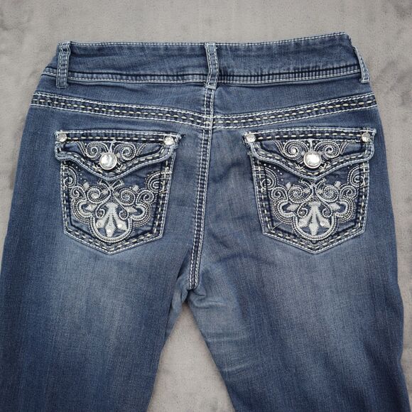 Casual Pants Womens 2 Blue Denim Flat Front Flare Stretch Pockets Jeans Bottoms - Picture 9 of 14